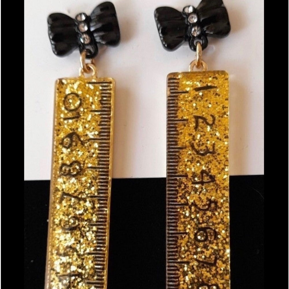 Betsey Johnson Gold Glitter Acrylic Dangling Ruler